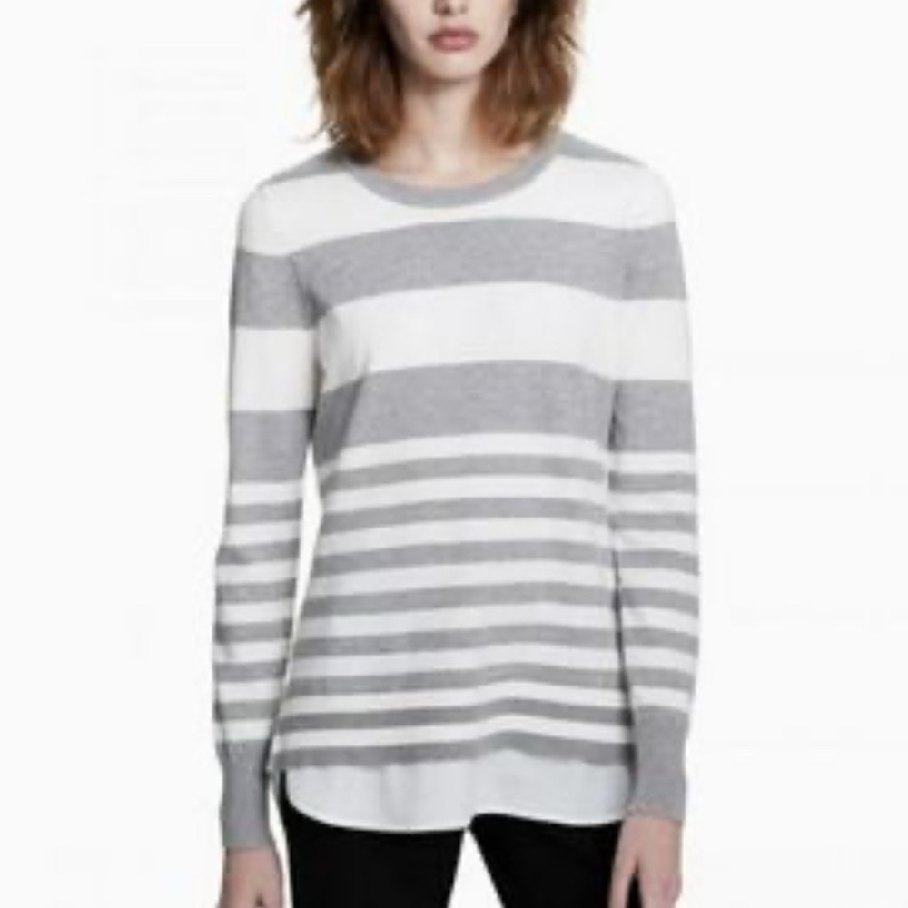Calvin Klein Long Sleeve Sweater White Gray Striped Career Lightweight XL